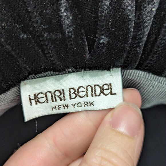 Vintage Henri Bendel Velvet Wide Flipped Brim Hat 80s Wool Black Western Witchy - Picture 6 of 6